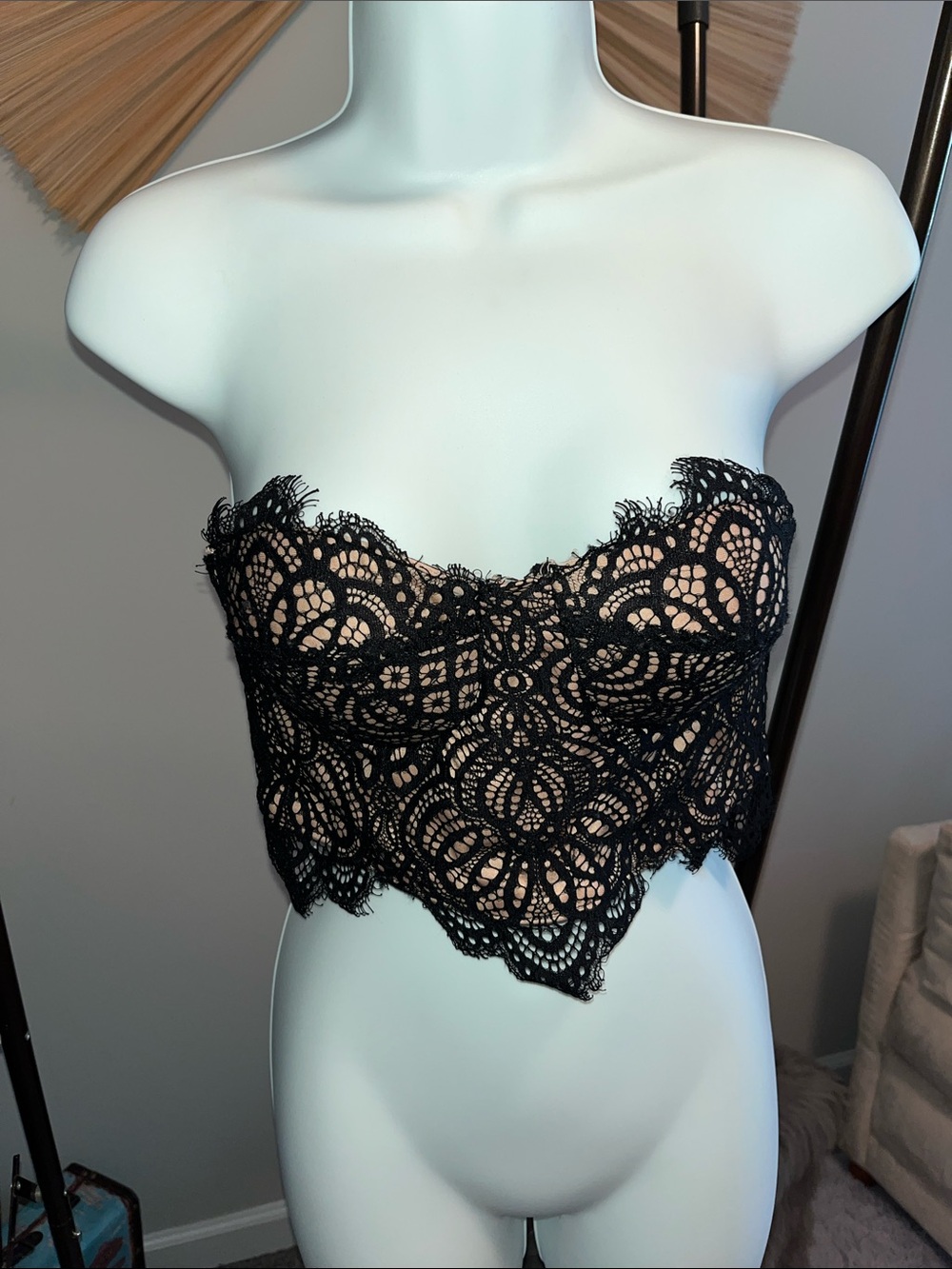 Nasty Gal Black Lace Strapless Bandeau Crop Top
